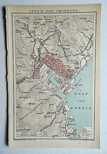 Alter farbiger Stadtplan von Spezia und Umgebung, Italien, Blatt um 1895