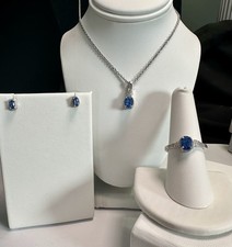 Blue Kyanite  Zircon Jewelry Set 3.87 ctw Sterling Silver Ring Size 8