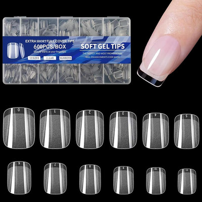 Soft Gel Nail Tips Extra Short Square Nails, Short, Clear