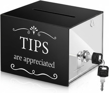 Tip Jars for Money 6 X 4 X 5 Inch Acrylic Tip Collection Box with Lock Donation