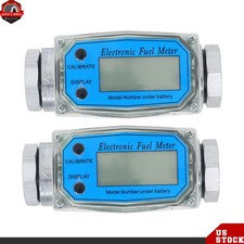 2Pieces 1" Digital Turbine Flow Meter, LCD Display, Flow Rate of 2.6-26 GPM