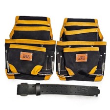 USA PRO TOOLS   3-Piece Suede Leather Tool Belt Set  Dual Pouches  Belt