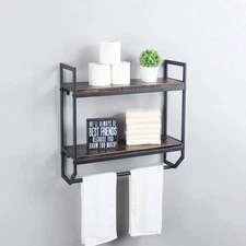 2-Tier Metal Industrial 23.6" Bathroom Shelves Wall Mounted,Rustic Wall Shelf...