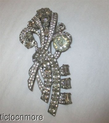 VINTAGE SIGNED EISENBERG ORIGINAL ART DECO FUR CLIP PIN HUGE 5'' BROOCH