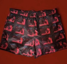 Playboy by Pacsun XL Men's Swim Shorts Black Red Bunny Logo Drawstring Lined