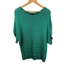I.N. Studio Green Knit Top Metallic Accents Blouse Short Sleeve Size L
