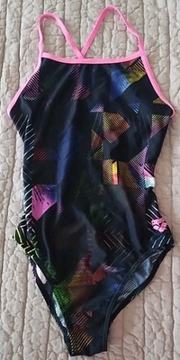 ARENA Black Pink Multi W Optical One Piece Women's Swimsuit 30 NWOT
