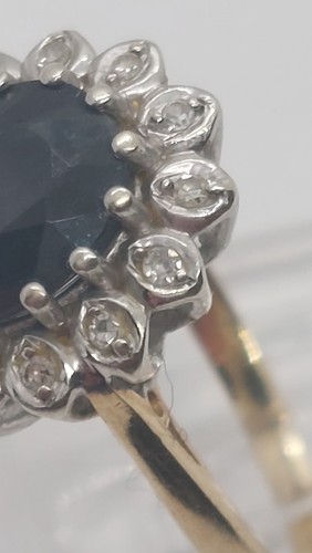 9ct Yellow Gold Blue Sapphire & Diamond Cluster Ring Size P (2.5g) Hallmarked - Bild 5 von 19