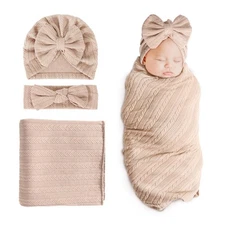 DRESHOW BQUBO Newborn Receiving Blanket Toddler Warm for Girls with Bow Hat ...