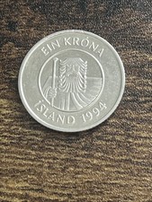 1994 Iceland 1 One Krona Beautiful Actual Coin TC1112*