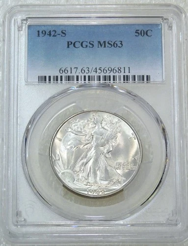 1942-S Walking Liberty Half Dollar PCGS MS63 Blast White Superb Luster PQ #W265B