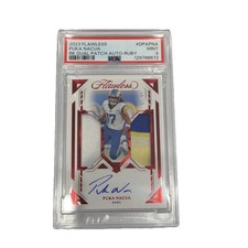 2023 Panini Flawless Puka Nacua Rookie Dual Patch Auto Ruby /15 PSA 9 Rams