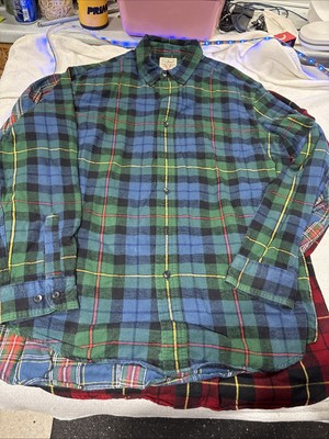 LL Bean Shirt Mens Large Green Scotch Plaid Flannel Slightly Fitted Outdoors EUC