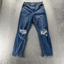 American Eagle Outfitters Jeans Women 6 Blue Denim Cotton Mom Stretch Distressed