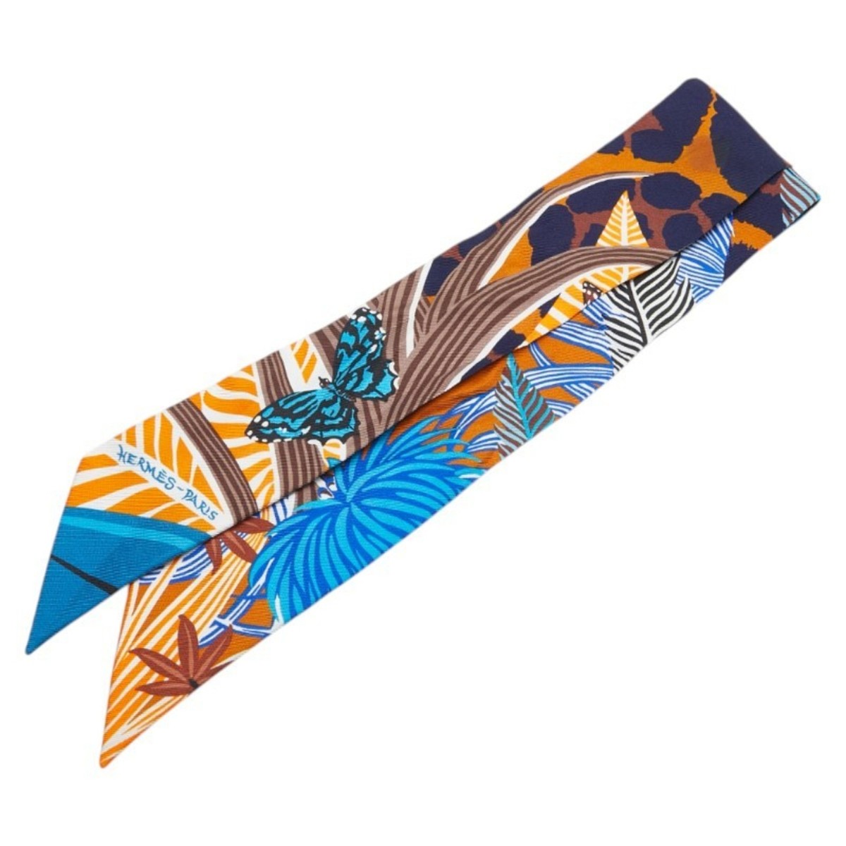 Hermes Twilly Jaguar Quetzal Scarf Muffler Light Blue