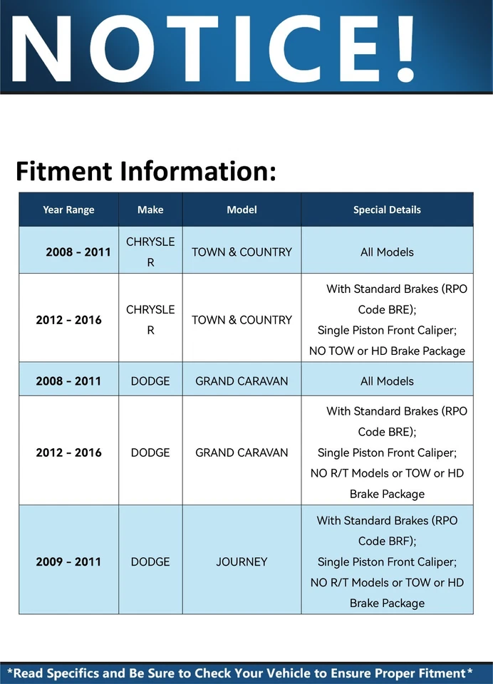 11.89 inch Front Disc Rotor Brake Pad for Town & Country Grand Caravan Journey - Image 3 of 4
