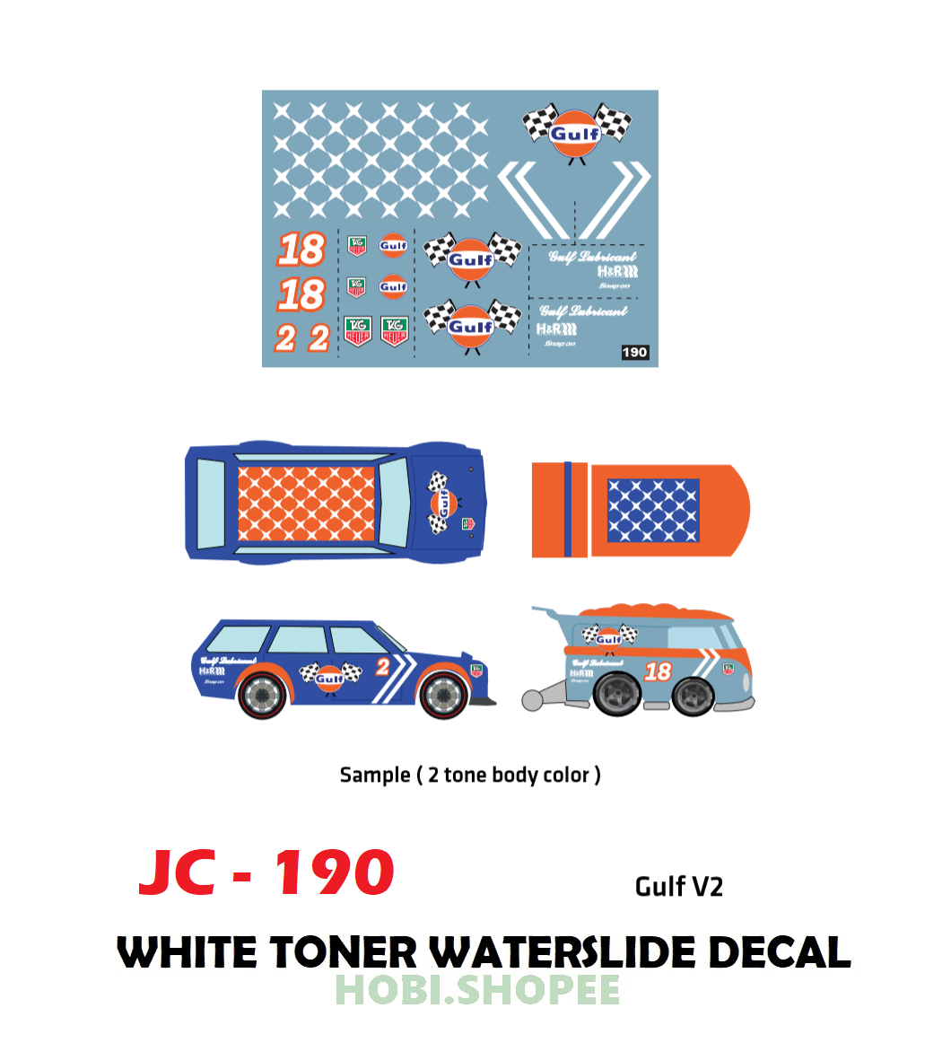 JC-9190 White Toner Waterslide Decals GULF V2 For Custom 1:64 Hot