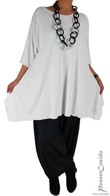 LAGENLOOK Basic Tunika Long-Shirt Weiß XL-XXL-XXXL 44 46 48 50 52