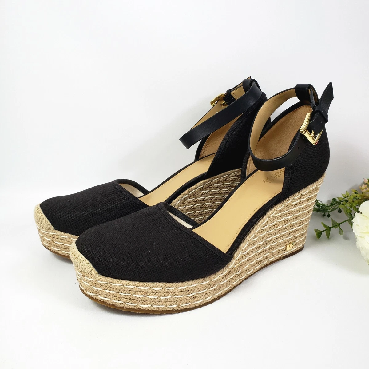 Michael Kors Size 9.5 M Women s Kendrick Canvas Black Wedge Shoes