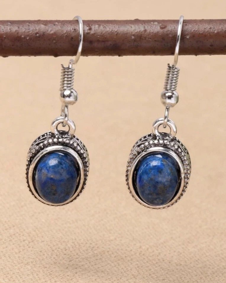 Pendientes colgantes de plata y azul - Pendientes de cristal curativo lapislázuli Foto 2 de 3