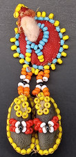 Native American Indian Beaded Miniature Warrior Headdress Moccasins Doll Vintage
