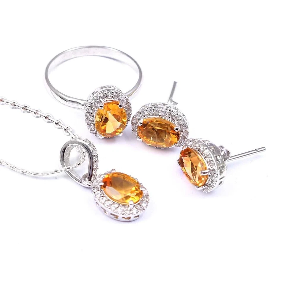 Naturale Giallo Citrino Gemma 925 Argento Sterling Gioielli Di Fidanzamento Gift - Immagine 3 di 4