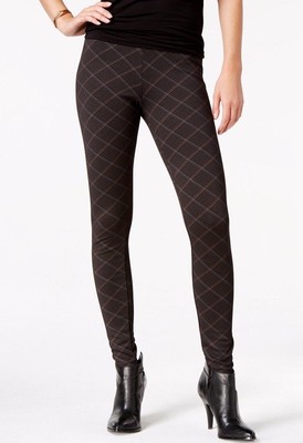 HUE U15879 Black Plaid Elastic WB Stretch Ponte Legging MSRP $48