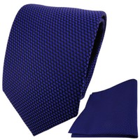 Designer Tigertie Krawatte + Einstecktuch Blau Ultramarin Schwarz Gemustert
