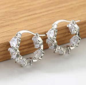 Authentic 18K Gold Plated Heart Clear CZ Hoop Huggie Earrings 12mm Women Gift E9
