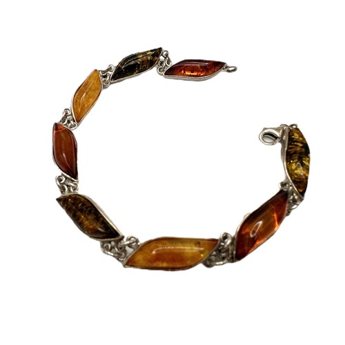 Pulsera de eslabones vintage de plata de ley ámbar multicolor - Imagen 2 de 5