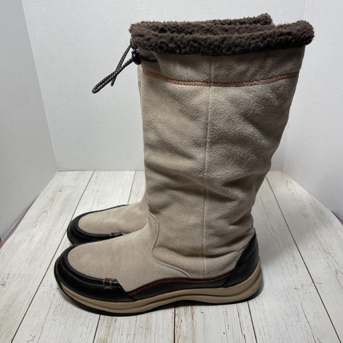 Lands End Size 9B Calf High Suede Leather Rubber Sole Sherpa Lined Winter Boots - Picture 3 of 15