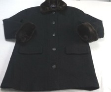 Vintage Chelsea Cambell Black Wool Jacket Faux Fur Trim Women's Size M Medium