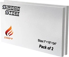 Ceramic Fiber Insulation Board, 2300f, 1 Inch X 15 Inch X 24 Inch, - Pack of 2