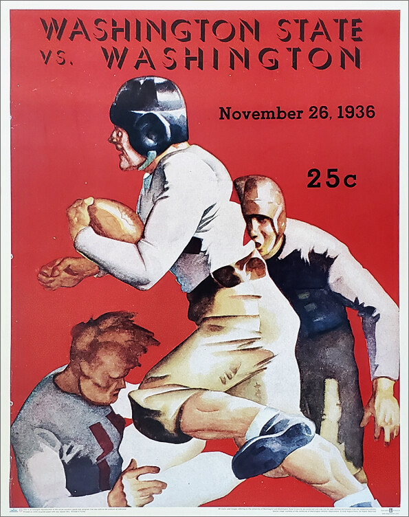 Fanion Football Vintage Années 60 Univ. Washington Huskies Rose Bowl - Feutre Laine - Original