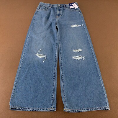 Old Navy Girls Size 18 Ripped Denim High-Waisted Baggy Ripped Wide-Leg  Jeans NWT | eBay UK