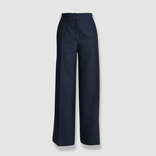 $1290 Oscar De La Renta Women's Blue High-Rise Wide-Leg Wool Pants Size 6