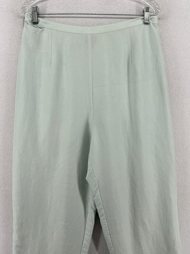 EILEEN FISHER Pants L Silk Slub Straight Cropped High Waist Side Zip Green - Picture 3 of 17
