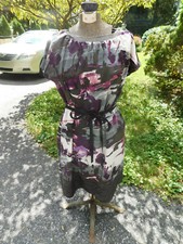 Simply Vera Wang Tie Waist Shift Dress S Abstract Watercolor Purple Black Multi