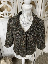 LOFT Tweed Boucle Cropped Blazer Women's Size 12P Greens Multicolor 3/4 Sleeve