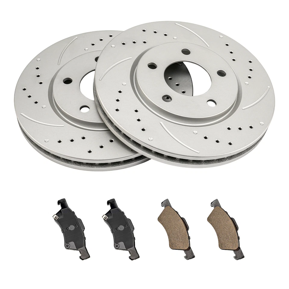 Rotores de freno delanteros perforados de 281 mm pastillas de cerámica para Chrysler Town & Country 01-07 Foto 3 de 4