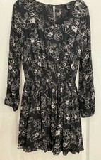 Forever 21 Womens Fit Flare Dress Size L Black White Floral Keyhole Lined F49