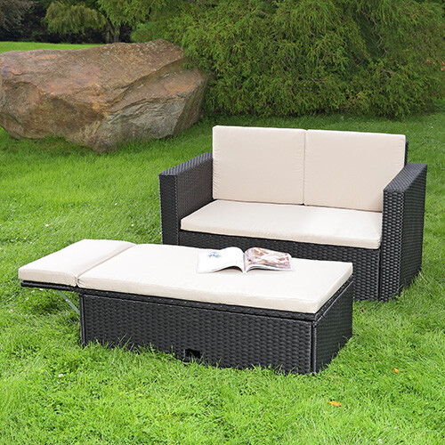 Gartensofa Gartenmöbel Lounge Poly Rattan Braun Grau Polster Sofa Garten Tisch - Bild 3 von 13
