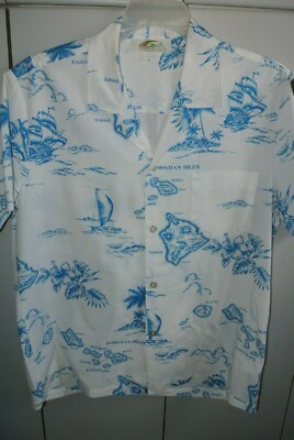 Live/Honolulu Hawaii Mens Large  Classic Map of Hawaii & Flowers on White/Mint