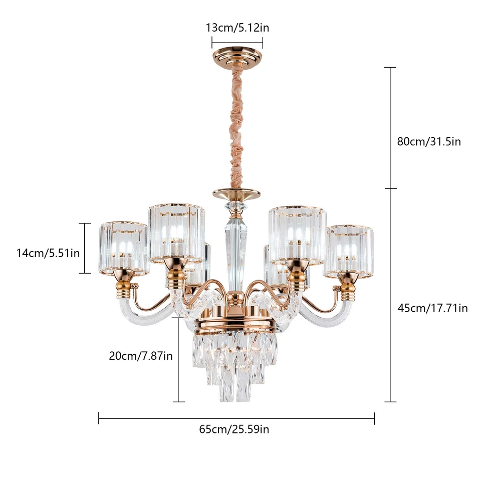 Moderna Lámpara Colgante de Cristal Redonda 6 Luces Lámpara de Techo 70x49cm Nueva Foto 3 de 4