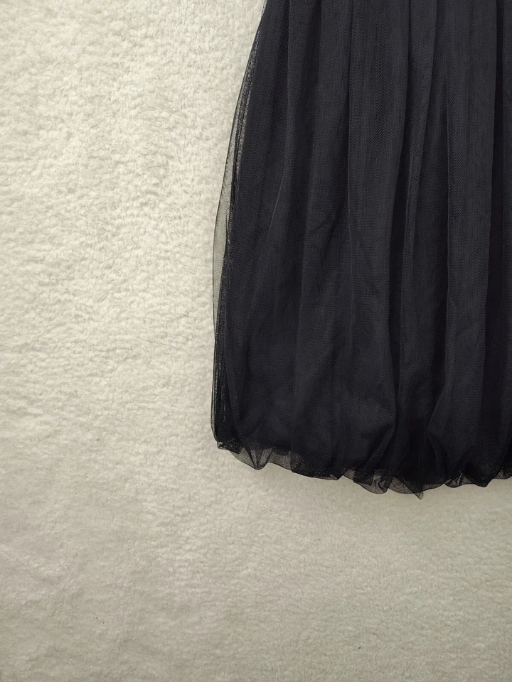 Vestido Vera Wang para mujer 6 negro 100 % acetato fuera del hombro calce acampanado volantes mini Foto 4 de 4