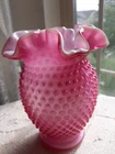 Vintage Fenton Wild Rose White Inlay Hobnail Vase BEAUTIFUL RARE, only '61 & '62