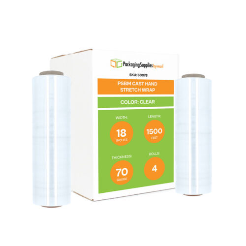 18" x 1500' 70 Gauge 4 Rolls Cast Hand Stretch Wrap Clear Plastic Shrink Film - Picture 1 of 8