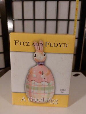 2005 Fitz and Floyd 'A Good Egg' Lidded Ceramic Box Easter Bunny with box.