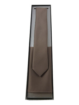 LOT: MENS SLIM TIE + POCKET SQUARE TAUPE/BEIGE WITH OR WITHOUT BOX