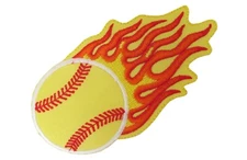 #3882A Softball Flame Fire Baseball Embroidery Iron On Appliqué Patch